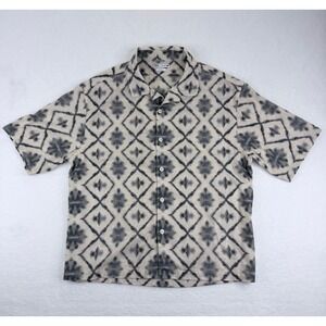 Zara Men Relaxed Fit Linen Blend Tie Dye Ikat Diamond Short Sleeve Shirt Large